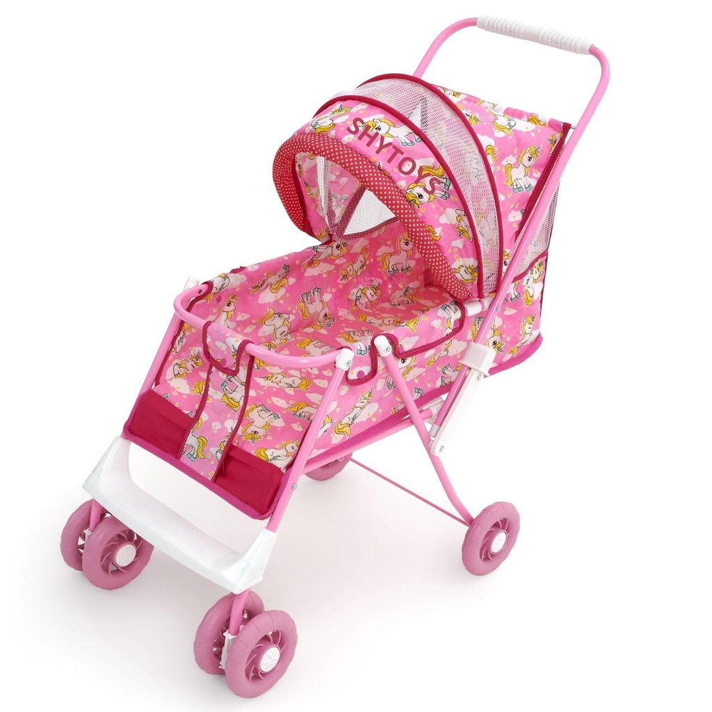 Carrinho de Boneca Infantil Bebê Reborn Alive Milan Luxo Rosa Unicórneo