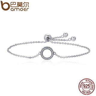 Trendy 925 Sterling Silver Glittering Bamoer Rodada Cadeia Círculo Link Strand Pulseiras Para As Mulheres Jóias De Prata Esterlina Scb030