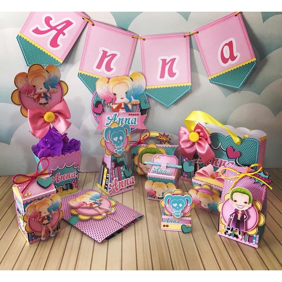 kit festa infantil lembrancinha para aniversário Caixinhas Personalizadas Arlequina Edição de luxo