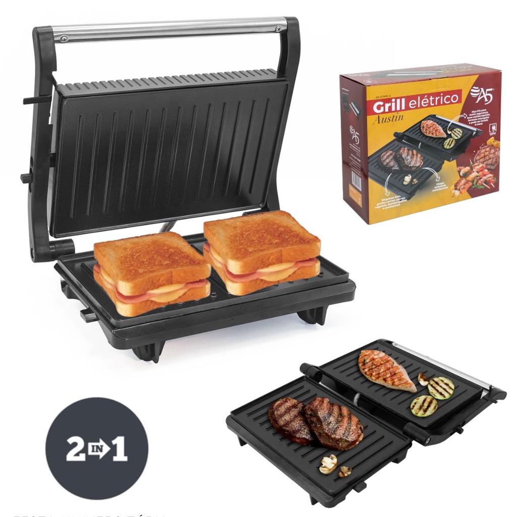 Grill Torradeira Elétrico Sanduicheira Gourmet Antiaderente Chapa Lanche Envio 24h