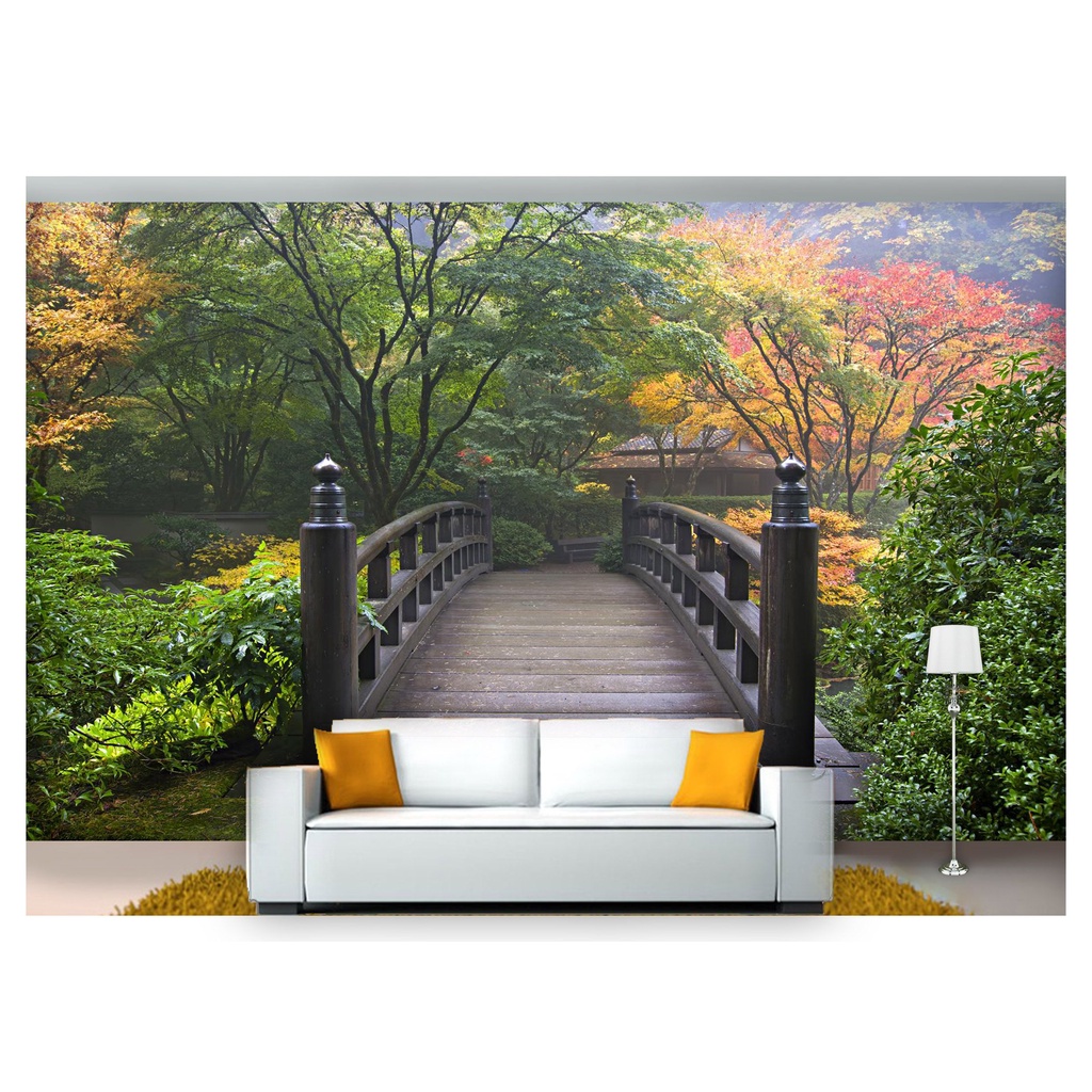 papel de parede Jardim Japonês Ponte Japão 3D 7,5m² JJP34
