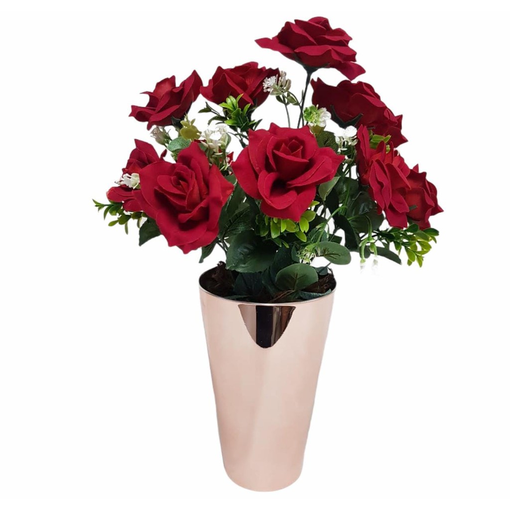 Rosas Artificiais Vermelhas Decoração Enfeite Casa + Vaso Grande Arranjos  Flores 1u | Shopee Brasil