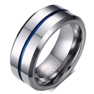 Anel De Casamento De Tungstênio Azul Jóias Masculinas 8MM Aniversário De Carboneto