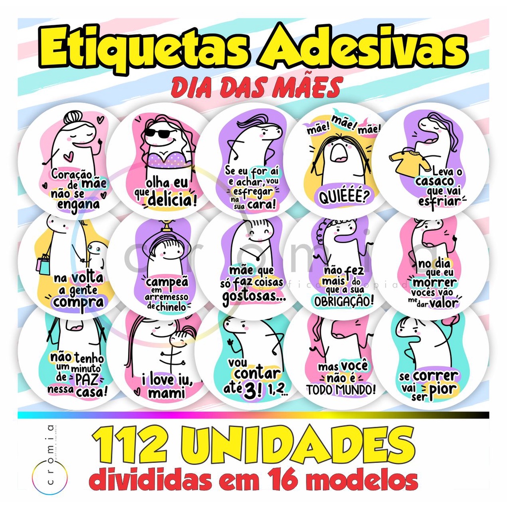 112 Etiquetas Adesivas Adesivas Dia Das Mães 4x4 Cm (flork Cake, Bento Cake)