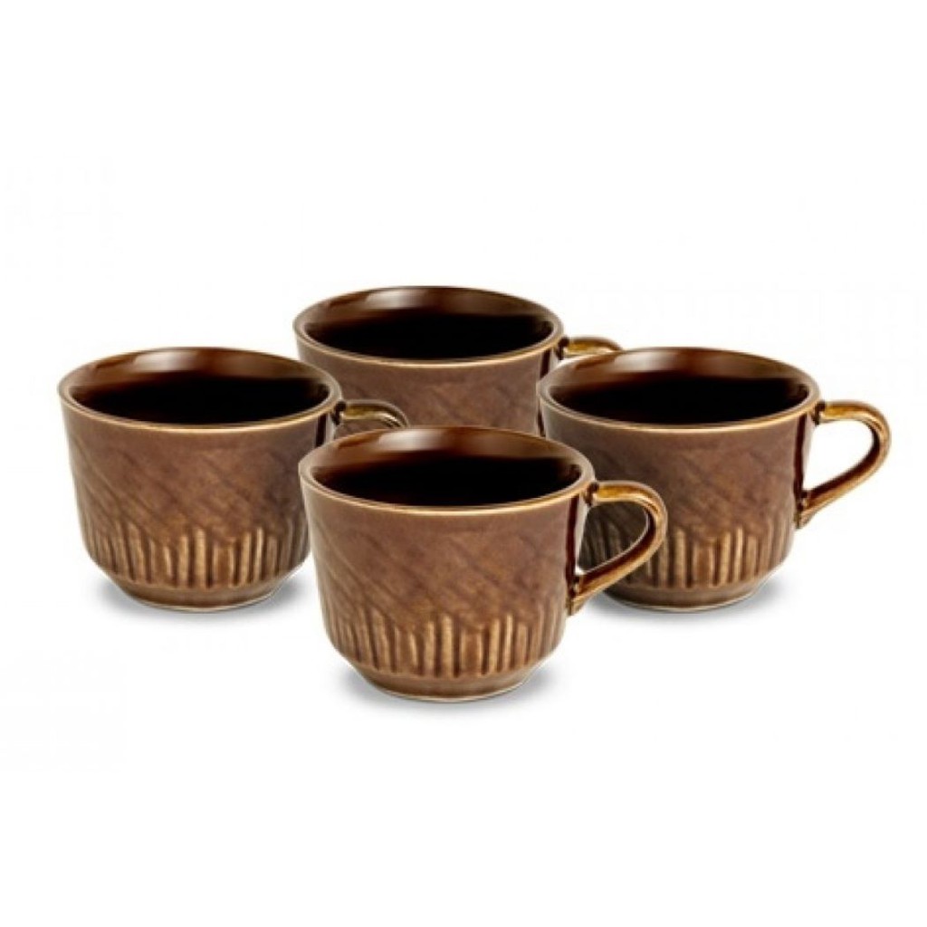 Jogo De Xicaras  Café Chá Porcelana  C/4 Relevo Marrom