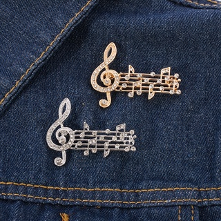Broche Feminino Elegante Com Pingente De Notas Musicais Com Strass E Pérolas