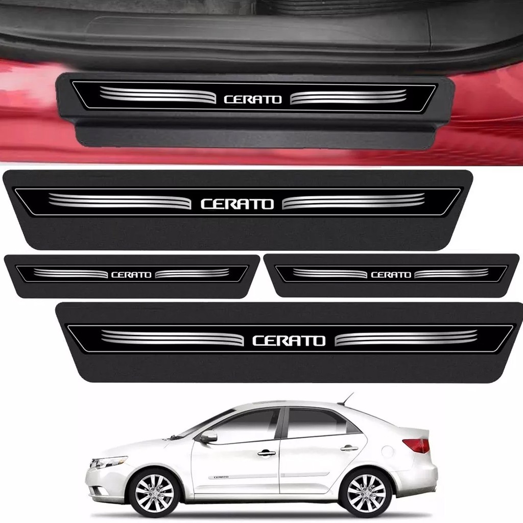Kit 8 Peças Adesivo Soleira Porta Cerato 2010 A 2018 - Preto