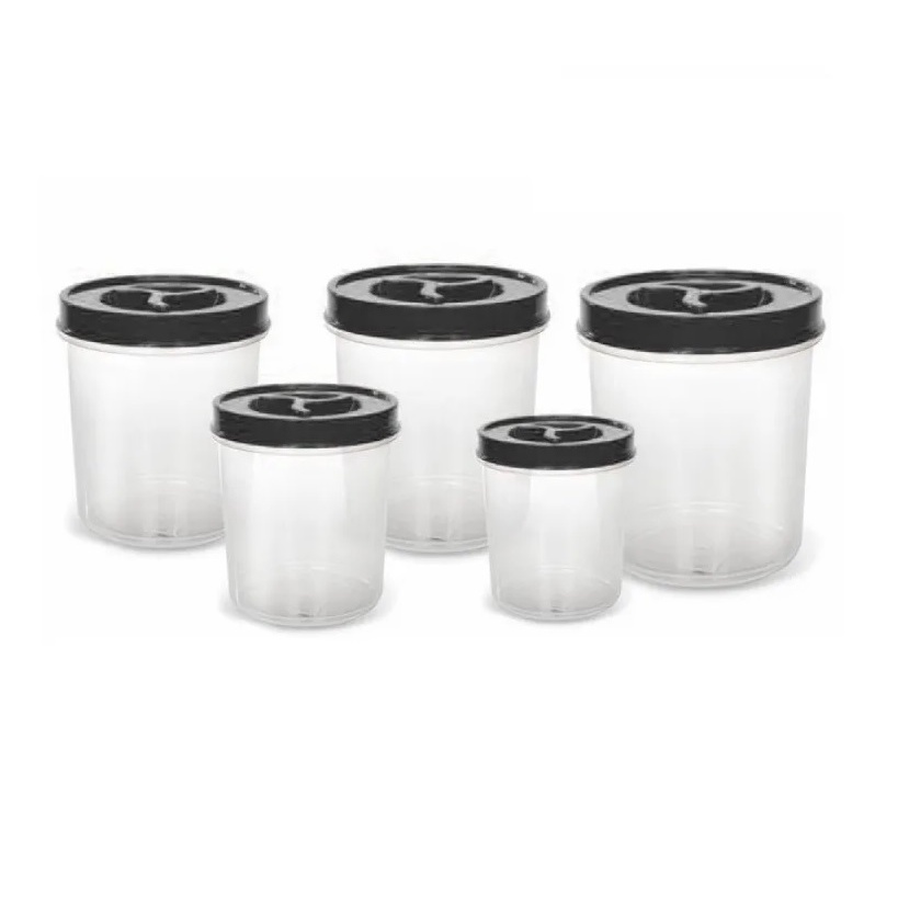 Conjunto de Potes porta Mantimento Kit Tampa Com Rosca Transparente Jogo Com 5 Peças