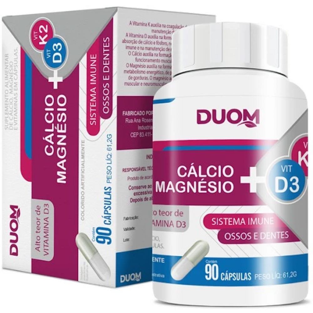 Cálcio Magnésio Duom com Vitamina D3 e Vitamina K2 com 90 Cápsulas em Oferta na Shopee
