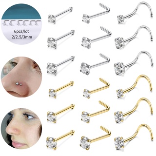 [Escolha De Valor] 3-12Pcs/lot Conjunto De Perfuração Do Nariz De Aço Inoxidável Star Heart Nose Studs L-Shape Nostril Piercing Body Jewelry 20G