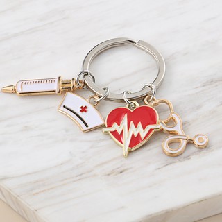 Novo Doctor Keychain Ferramenta Médica Porta-Chaves Estetoscópio De Batimento Cardíaco Seringa Enfermeira Biju