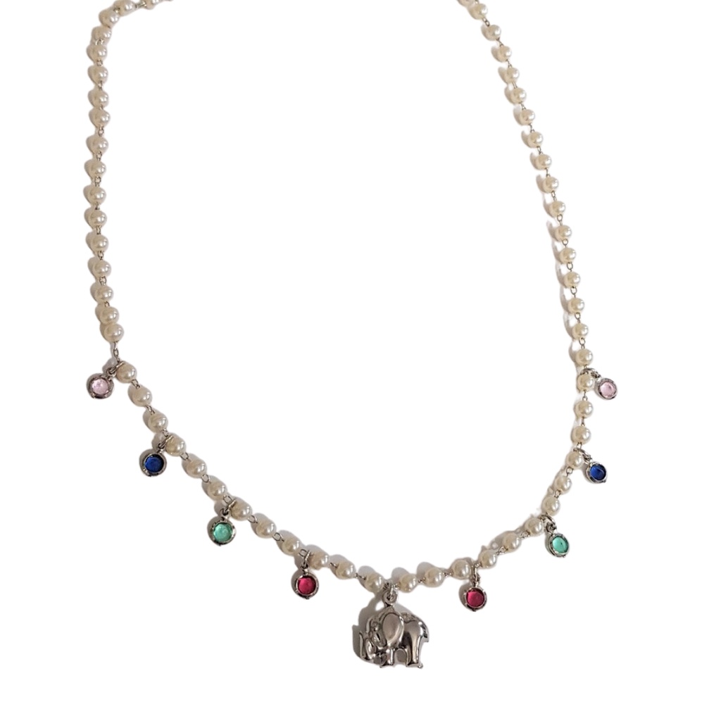 Colar Semijoia Cordão de Ouro Banhado Corrente Não é Bijuteria Colares Femininos Gargantilha Garantia Colar de Pérolas,Pedras Coloridas e Elefante