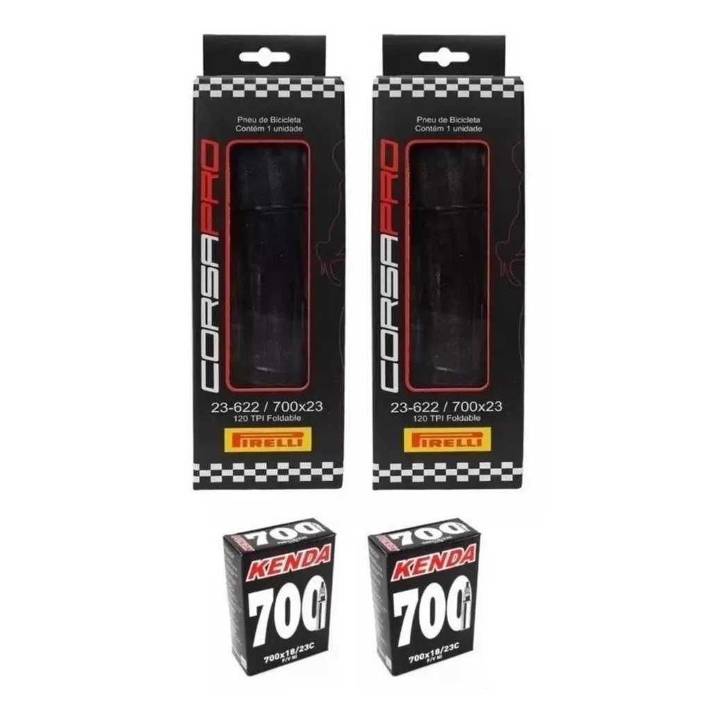 Par Pneus Bicicleta Speed Pirelli Corsa Pro Kevlar 700x23 + 2 Camaras