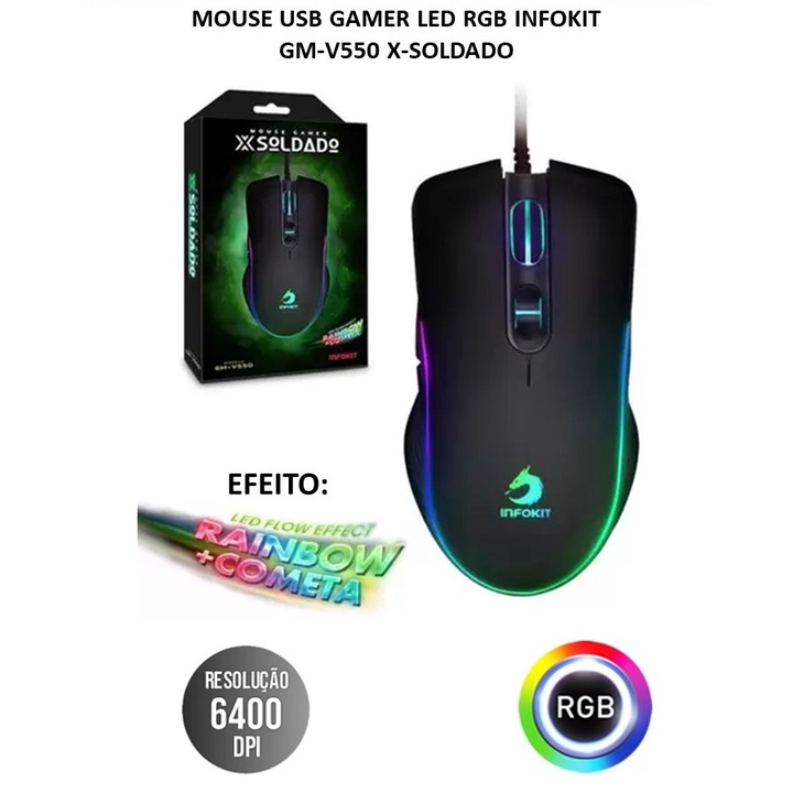 Mouse USB Gamer Led Rgb Infokit GM-V550 X-soldado