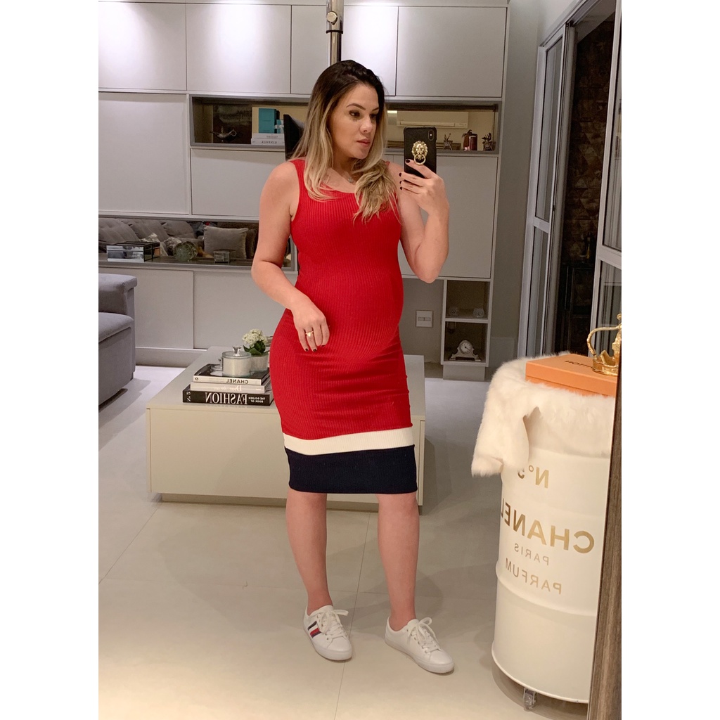 Vestido Midi Para Gestante Super Confortável em Oferta na Shopee