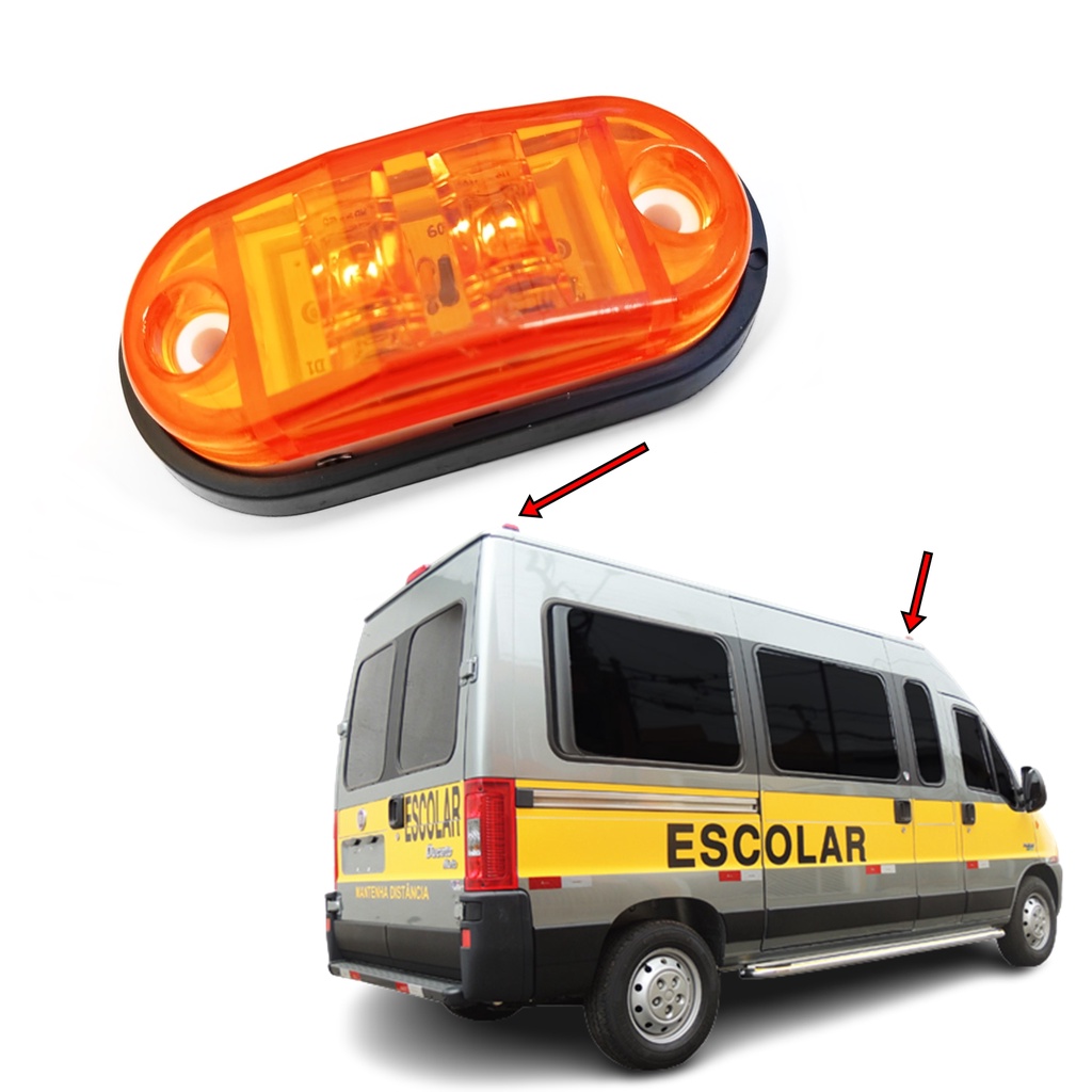Lanterna Luz Teto Vigia Van Escolar Laranja Led Bi-volts  - Unidade  7,0cm x 3,5xm x 2,0cm