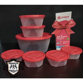 Conjunto De Potes Redondo Com 7 Peças Plastica Color - 1 Pote 3LT / 2 Potes 740ml / 4 Potes 210ml 9 ( Kit 7 Potes ) - Jaguar