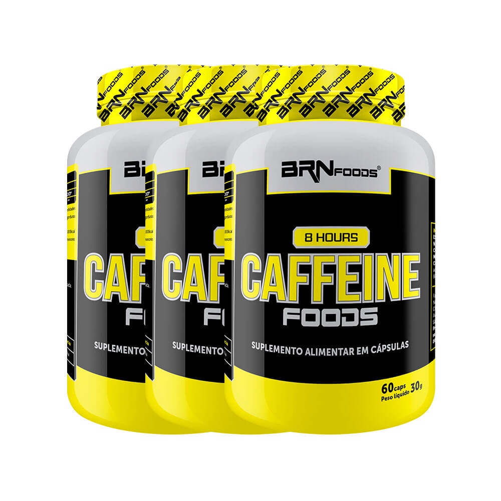 Kit 3x Termogênico 8 Hours Caffeine Foods 60 Cápsulas - BRN Foods Suplemento a base de cafeína para ganho de energia