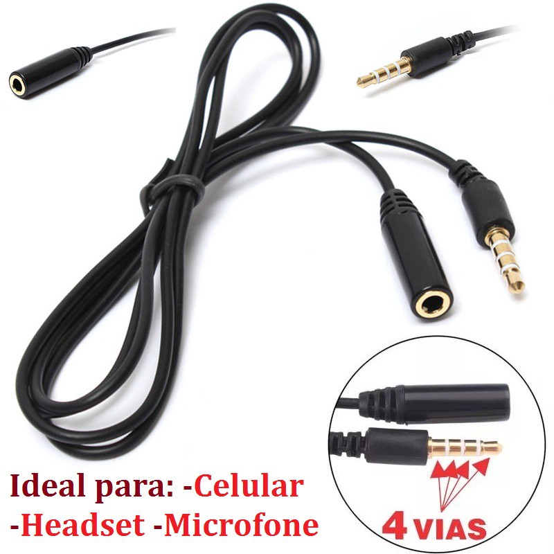 Cabo Extensor Extensão P3 P2 4 Vias Para Headset Celular Fone de Ouvido Universal Macho Femea Microfone Profissional Resistente Original