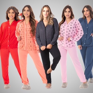 Pijama Amamentação Longo Botão Linha Noite De Malha Confortável Inverno Outono Pós Cirúrgi...