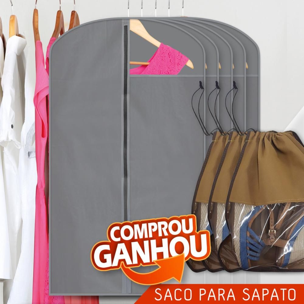 Kit 5 Capa Protetora Roupa Vestido Blusões C/ Zíper Gratis 3 Sacos para Sapato - Envio Imediato