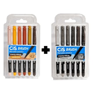 Caneta Lettering Brush Pen C/6 Pele E Cinza Aquarelável Cis em Oferta na Shopee