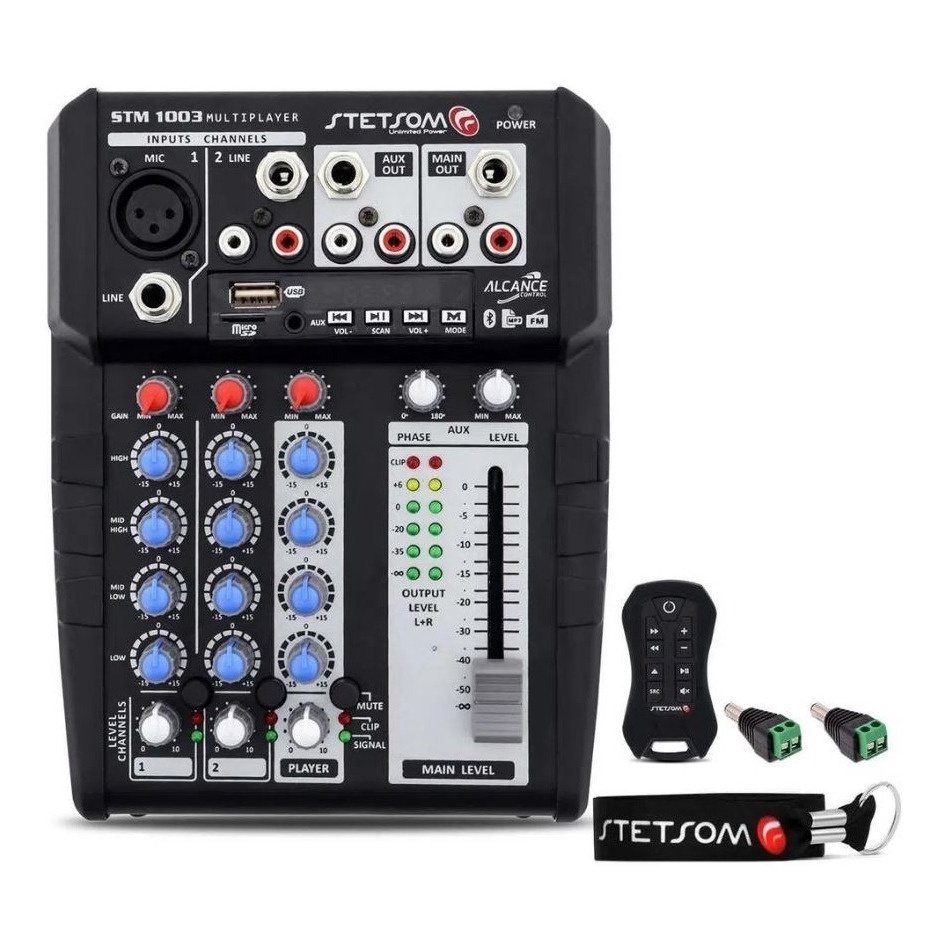 Mesa de Som Stetsom STM1003 3 Canais BT/USB/SD/Aux/FM + Controle Longa Distância em Oferta na Shopee