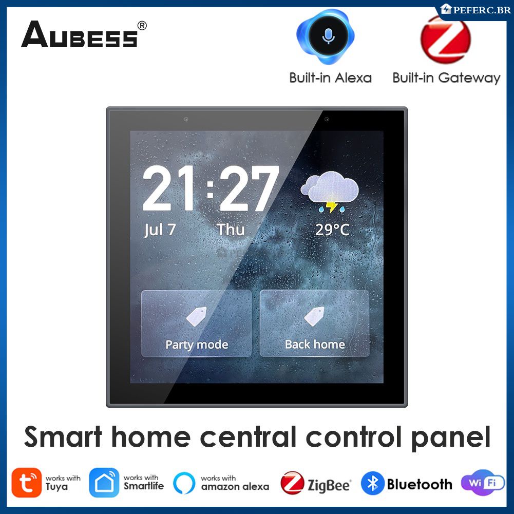 Painel De Controle WiFi Aubess Tuya Tela Sensível Ao Toque Interruptor Inteligente Central Zigbee Embutido Alexa Google