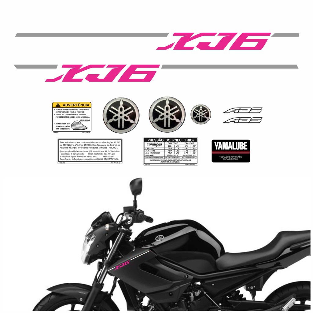 Kit Adesivos Xj6 2011 Rosa + Resinados + Etiquetas R287 | Shopee Brasil