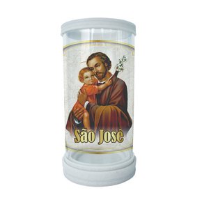 Porta Vela em Vidro e Mármore São José e Menino Jesus 18cm