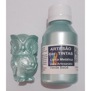 Tinta Metálica Verde Bebe - Tinta Para Arte e Artesanato, gesso - 500Ml em Oferta na Shopee