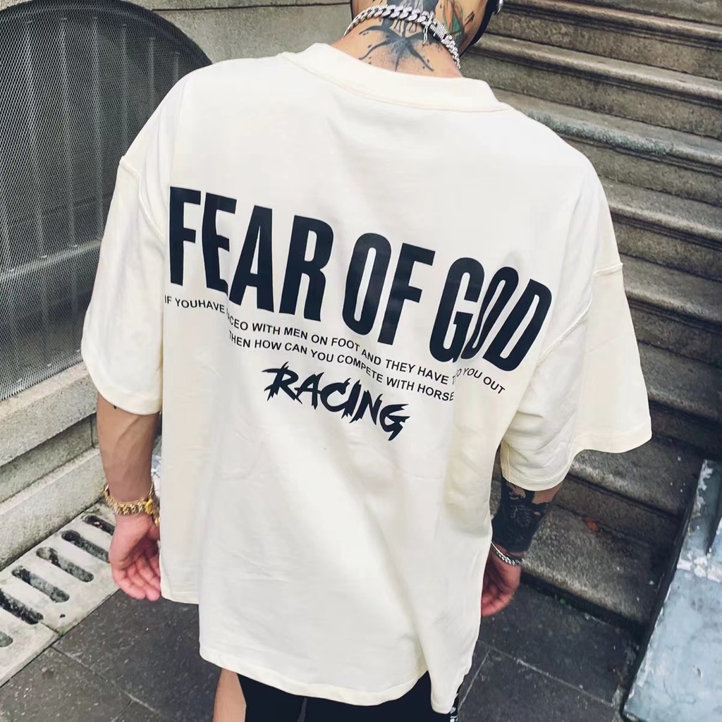 FOG FEAR OF GOD Temporada 7 Linha Principal Carta De Costas Casal De Algodão Estampado Camiseta De Manga Curta Solta