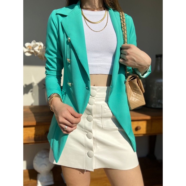 blazer max longada #8008 alfaiataria com botãos feminina mimiusmoda