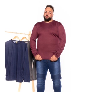 Camiseta Masculina Manga Longa Plus Size Poliéster