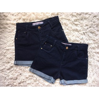 short jeans cintura alta azul escuro