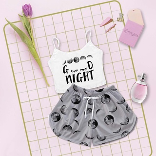 Pijamas Cropped Feminino Baby Doll Adulto Fases da Lua Cinza
