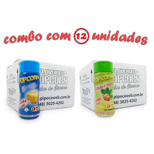 Temperos para Pipoca 100g | 12un - Sabores 6un. Manteiga - 6un. Cebola e Salsa.