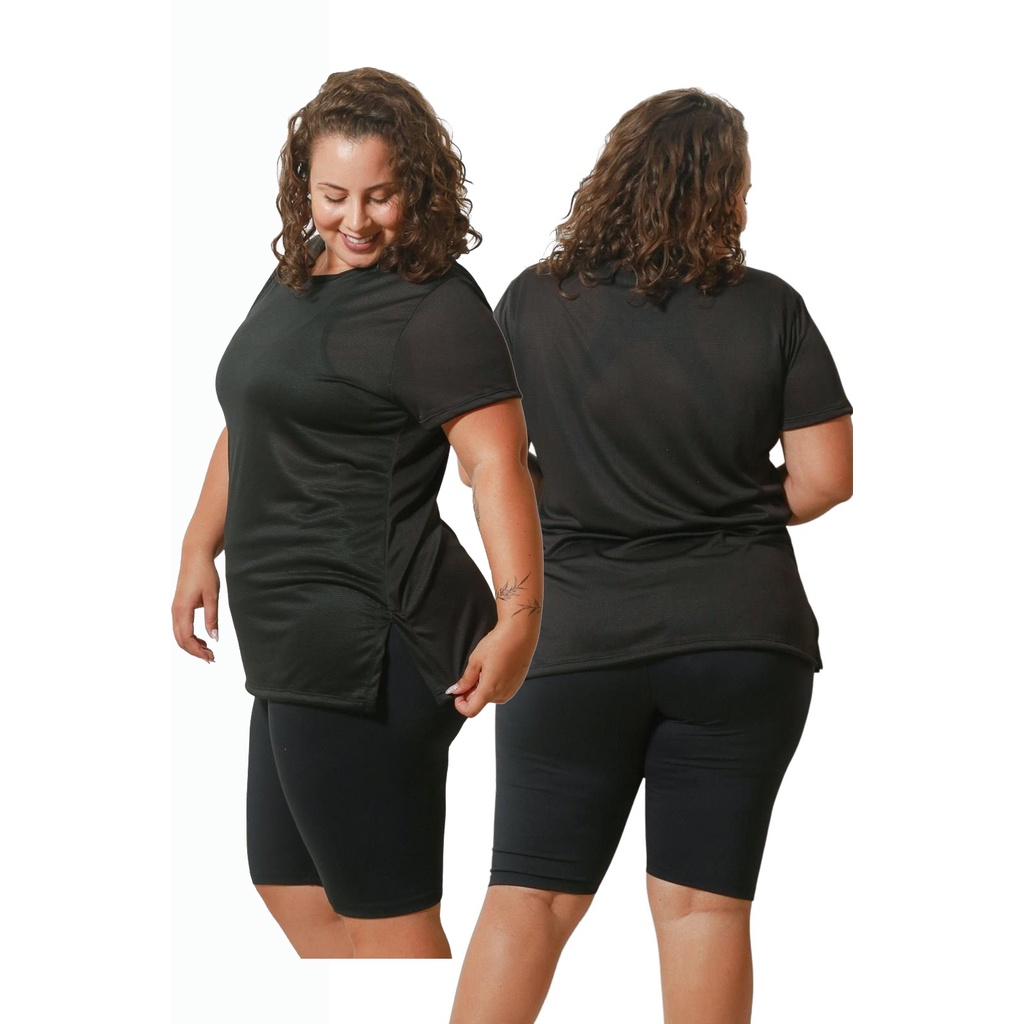 Blusinha Dry fit Plus Size Feminina Roupa de Academia Até o G5 Tapa Bumbum Para Treino Curve