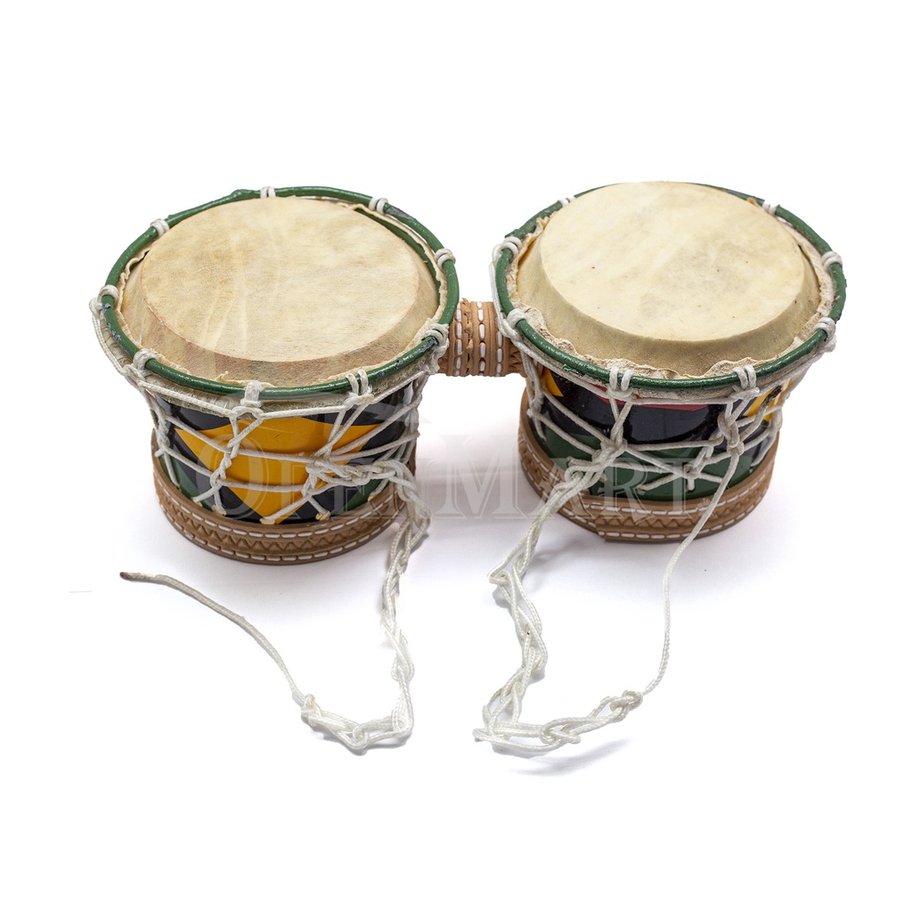 Instrumento Artesanal Percussão Bongo Pele Couro Com Corda