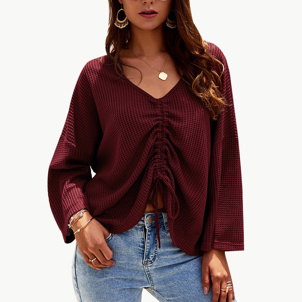 Padaleks Womens Sweaters Long Sleeve V-Neck Button Up Ladies Slouchy Shirts SLIN Fit Knit Pullover Blouse Tops 