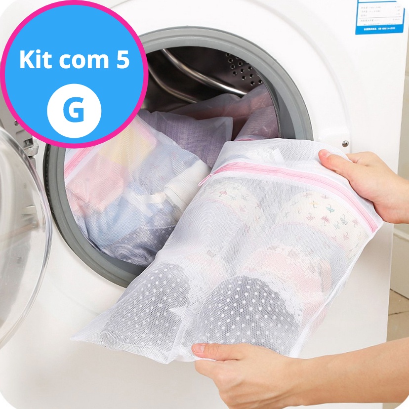 Kit com 5 Sacos De Lavar Roupas Protetor De Roupa Íntima Lingerie Tamanho Grande em Oferta na Shopee