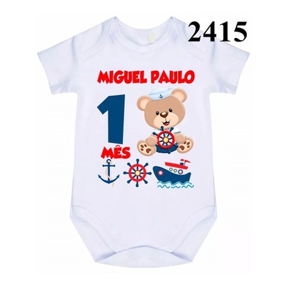 Body Bebê Personalizado Mês Aniversário Marinheiro C 2415