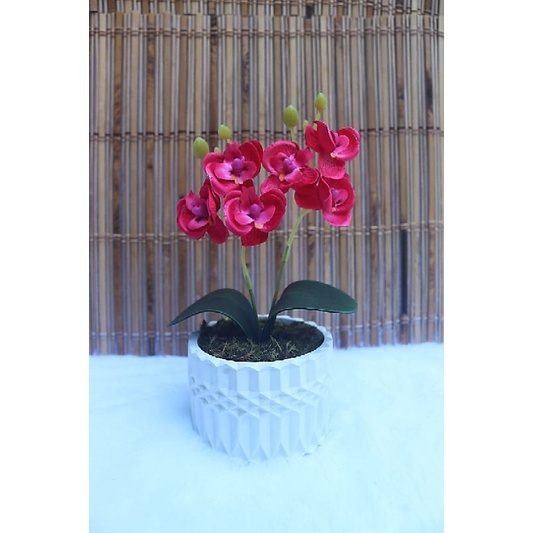 Arranjo de orquídea artificial completo, vaso decorativo gesso 3D