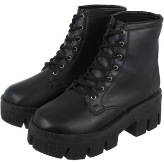 Bota Coturno Feminino Plataforma Tratorado Novo Donatella Shoes Cano Medio Militar Preto com Cadarço Botinha em Oferta na Shopee