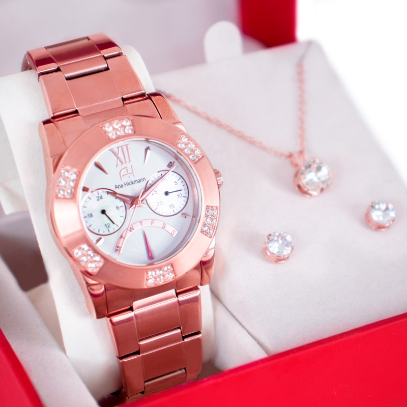 Relógio Feminino Champion Ana Hickmann Rosé Analógico à prova d'água, com cristais, ideal para presente e estilo. em Oferta na Shopee