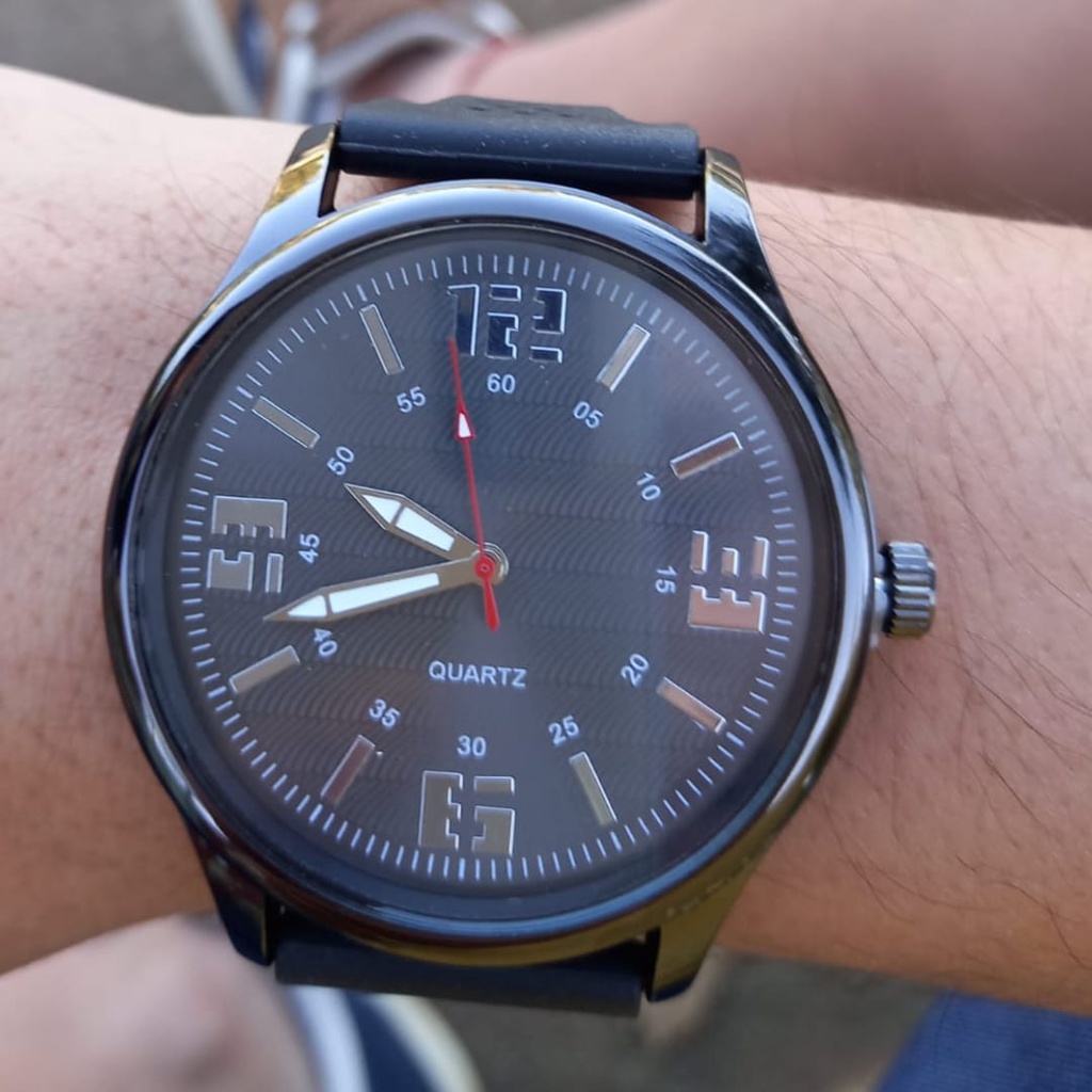 Relógio Masculino Quartz Com Pulseira de Borracha Preta Ponteiro Analógico Cores Variadas