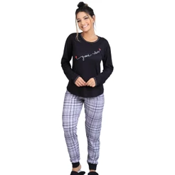 Pijama De Frio Feminino Para O Inverno Com Estampa Conjunto Blusa Manga Comprida E Calca