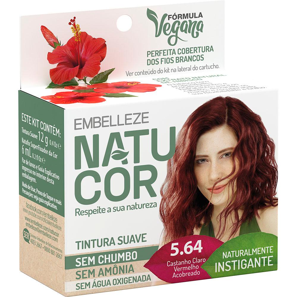 Tinta de cabelo natucor naturalmente instigante hibisco castanho claro vermelho acobreado 5.64