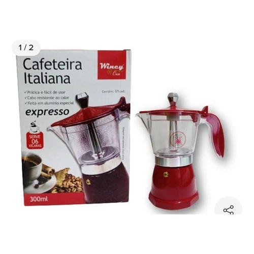 Cafeteira Italiana Alumínio Acrílico 6 Xícaras 300ml - Wincy