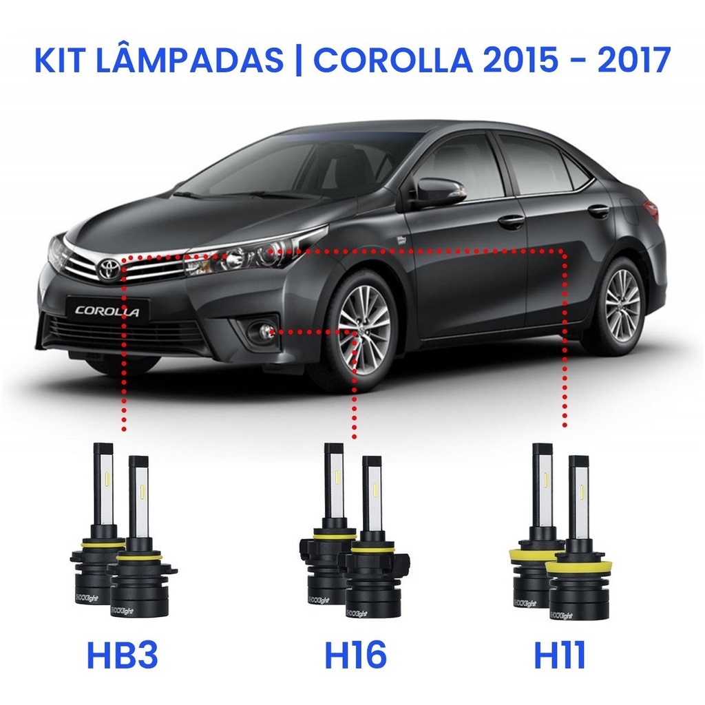 Kit Super Led Corolla 2015/2017 Farol Alto Baixo E Milha